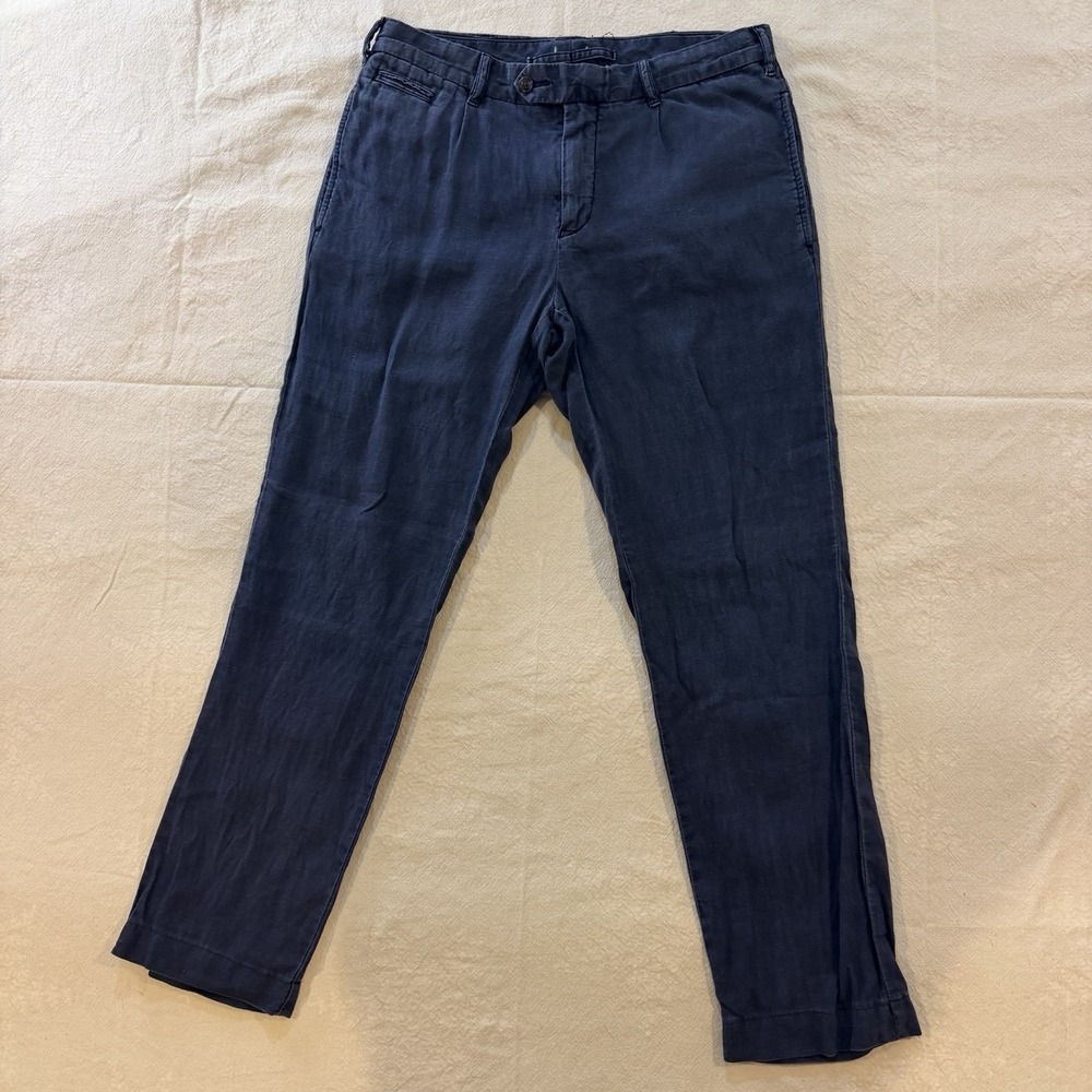 Polo Ralph Lauren Linen Blend Pants Mens 34x30 Slim Fit Blue Lightweight Woven